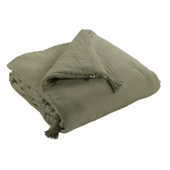 Altobuy OUREA - Couvre-pied 150x150cm Capitonné Gaze de Coton Romarin Olive Clearance