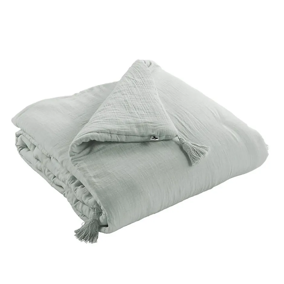 Altobuy OUREA - Couvre-pied 150x150cm Capitonné Gaze de Coton Eucalyptus Best
