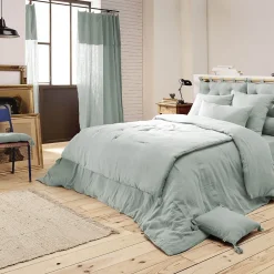 Altobuy OUREA - Couvre-pied 150x150cm Capitonné Gaze de Coton Eucalyptus Best