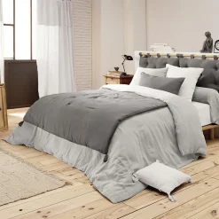 Altobuy OUREA - Couvre-pied 150x150cm Capitonné Gaze de Coton Granit