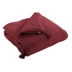 Altobuy OUREA - Couvre-pied 150x150cm Capitonné Gaze de Coton Lie de Vin Discount