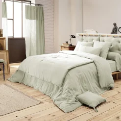 Altobuy OUREA - Couvre-pied 150x150cm Capitonné Gaze de Coton Vert d'Eau