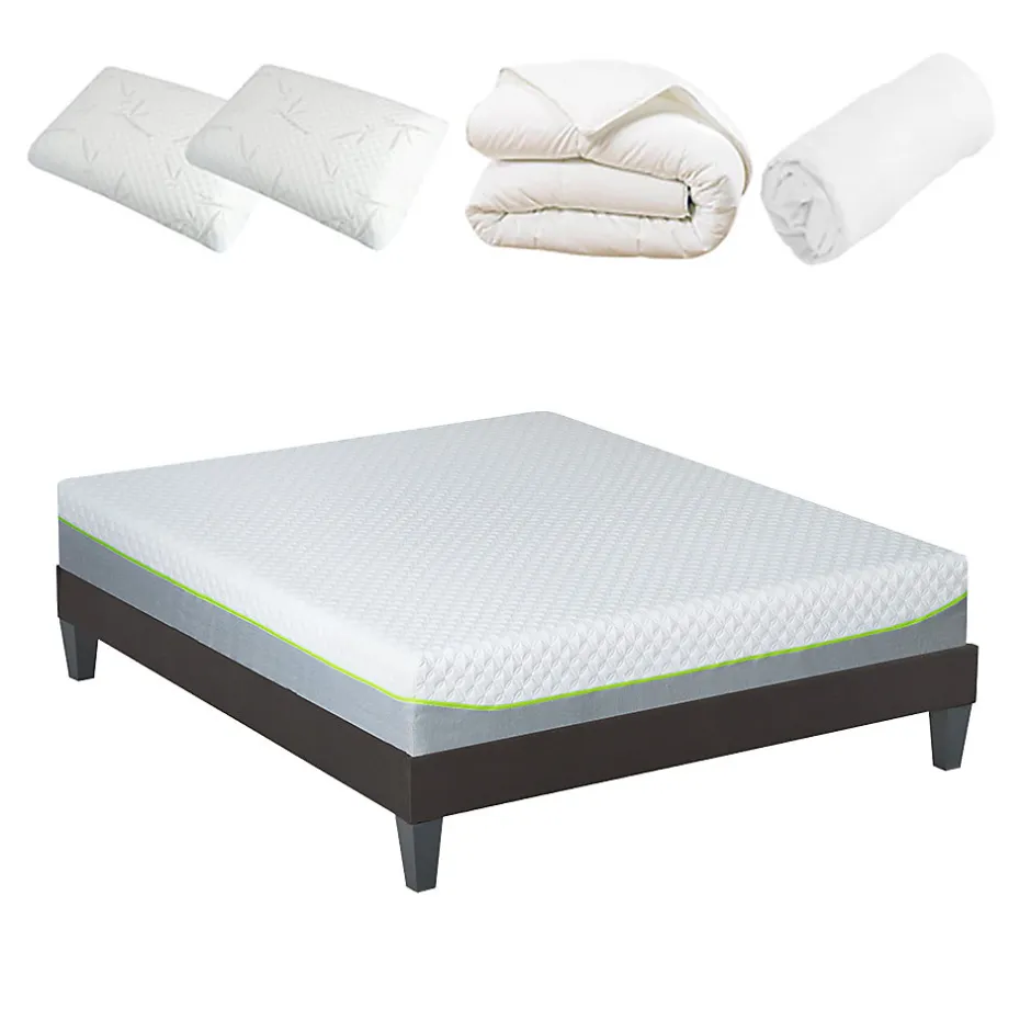 Olympe Literie Pack Anthea 180x200 cm Matelas Mousse + Sommier Bois + Accessoires