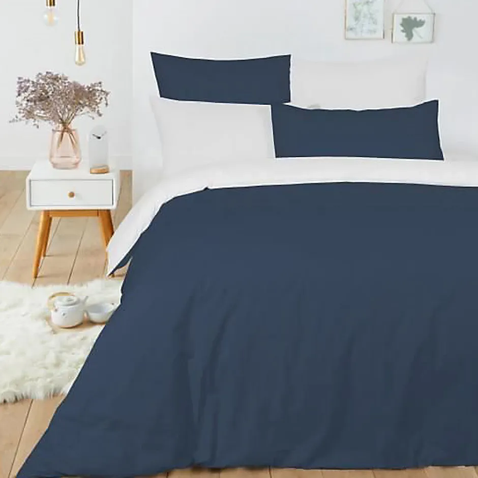 Univers Décor Pack complet 6 pièces Marine/Blanc réversible housse de couette pour lit 140 x 190 cm