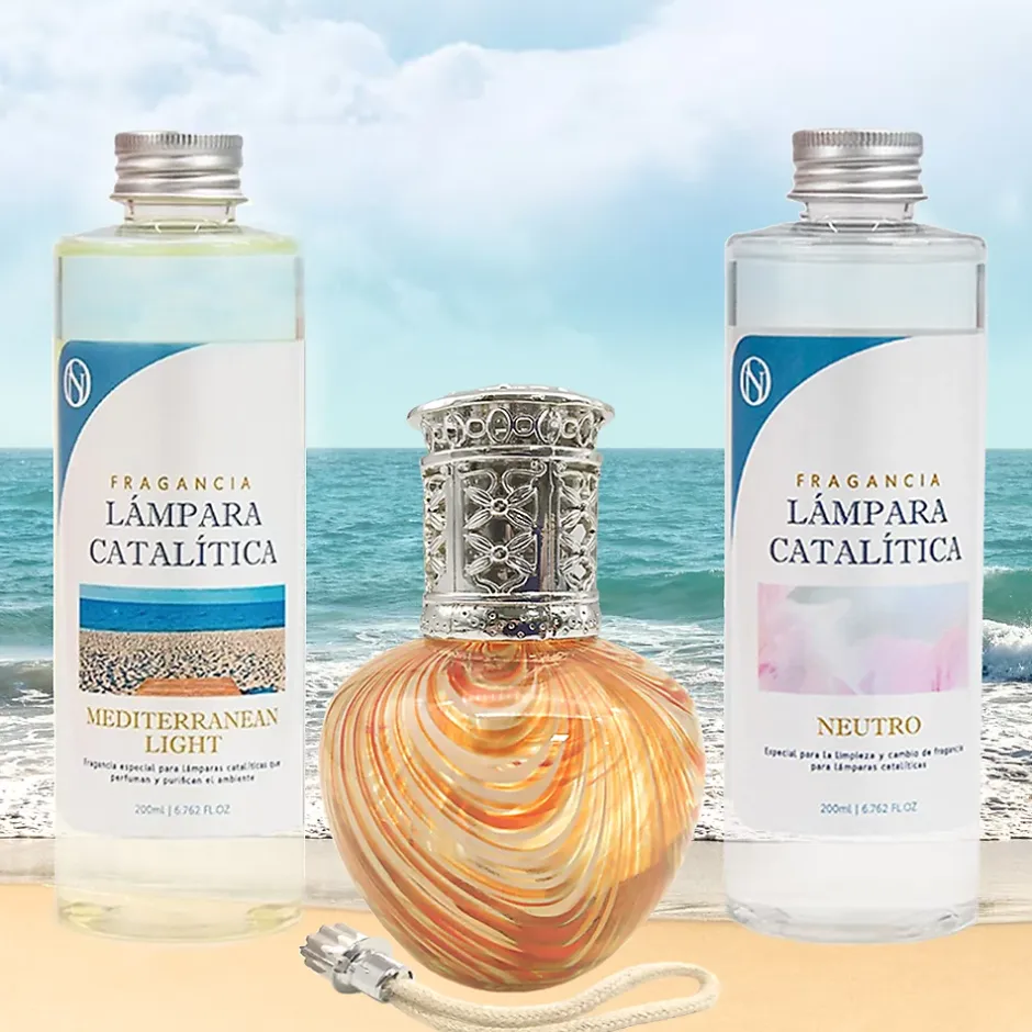Mamamanuela Pack économique Lampe Catalytique Orange Waves + Mediterranean Light (200 ml) + Nettoyant Neutre (200 ml) + Mèche de Rechange Outlet