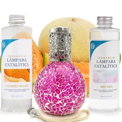 Mamamanuela Pack économique Lampe Catalytique Mosaïque Fuchsia + Parfum Waikiki Melon (500 ml) + Nettoyant Neutre (200 ml) + Mèche de Rechange