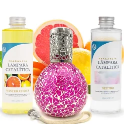 Mamamanuela Pack économique Lampe Catalytique Mosaïque Fuchsia + Parfum Winter Citrus (500 ml) + Nettoyant Neutre (200 ml) + Mèche de Rechange Best