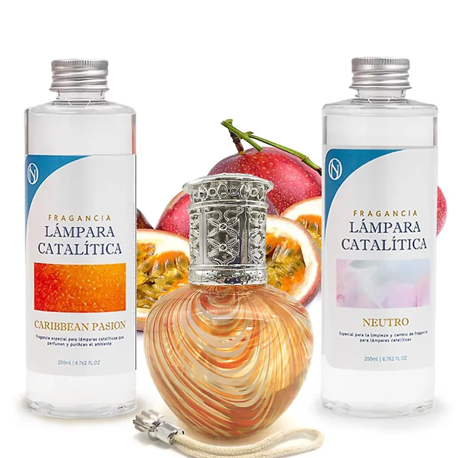 Mamamanuela Pack économique Lampe Catalytique Orange Waves + Parfum Caribbean Passion (500 ml) + Nettoyant Neutre (200 ml) + Mèche de Rechange Clearance