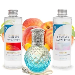 Mamamanuela Pack économique Lampe Catalytique Blue Diamonds + Parfum Peach Velvet (500 ml) + Nettoyant Neutre (200 ml) + Mèche de Rechange