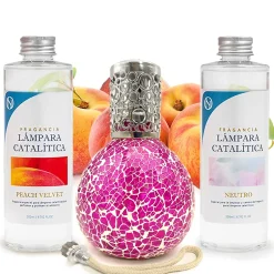 Mamamanuela Pack économique Lampe Catalytique Mosaïque Fuchsia + Parfum Peach Velvet (200 ml) + Nettoyant Neutre (200 ml) + Mèche de Rechange Discount