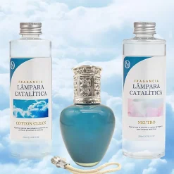 Mamamanuela Pack économique Lampe Catalytique Aqua Marina + Parfum Cotton Clean (200 ml) + Nettoyant Neutre (200 ml) + Mèche de Rechange