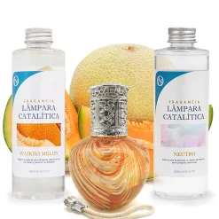 Mamamanuela Pack économique Lampe Catalytique Orange Waves + Parfum Waikiki Melon (200 ml) + Nettoyant Neutre (200 ml) + Mèche de Rechange