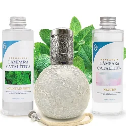 Mamamanuela Pack économique Lampe Catalytique Mosaïque Blanc + Parfum Mountain Mint (200 ml) + Nettoyant Neutre (200 ml) + Mèche de Rechange Sale