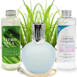 Mamamanuela Pack économique Lampe Catalytique Bleu-Gris Mat + Parfum Citronnelle (200 ml) + Nettoyant Neutre (200 ml) + Mèche de Rechange Clearance