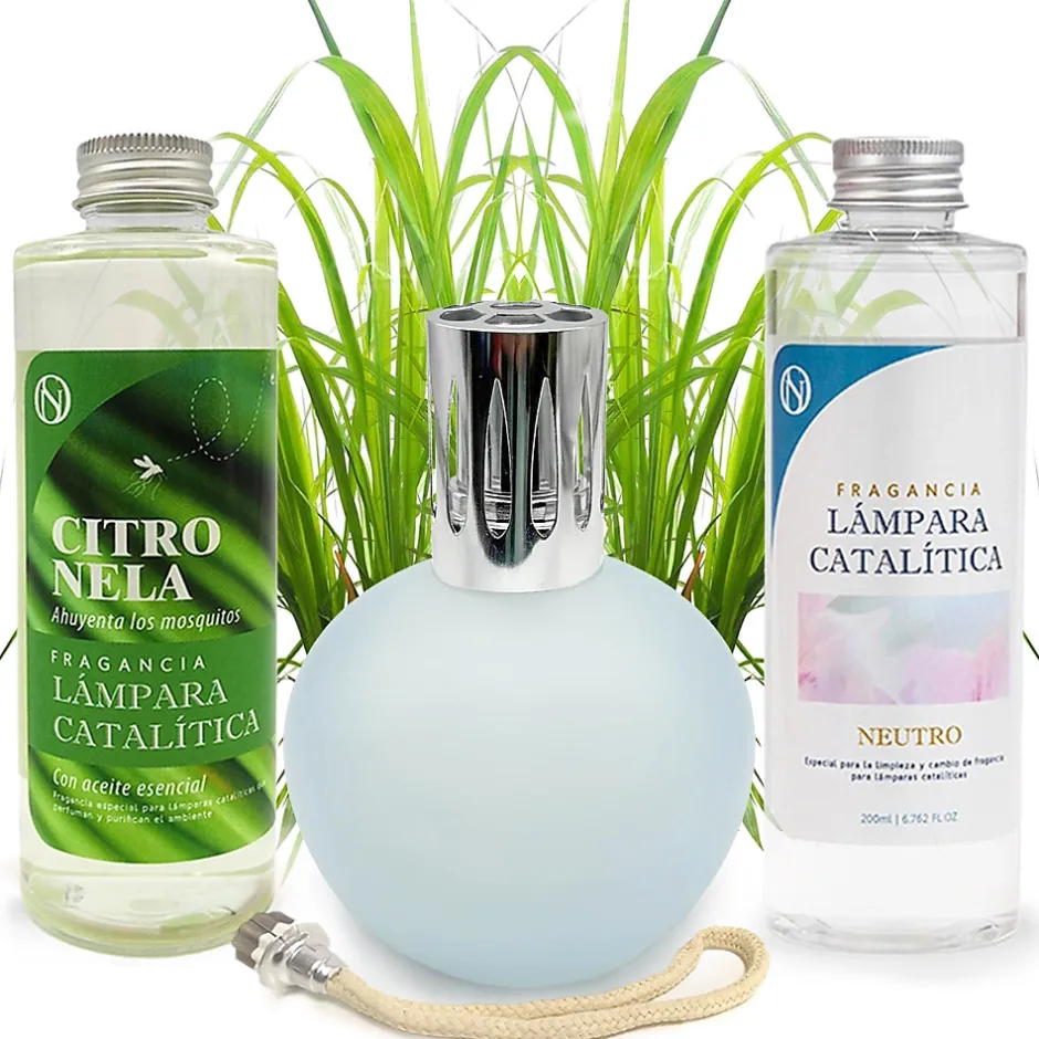Mamamanuela Pack économique Lampe Catalytique Bleu-Gris Mat + Parfum Citronnelle (200 ml) + Nettoyant Neutre (200 ml) + Mèche de Rechange Clearance