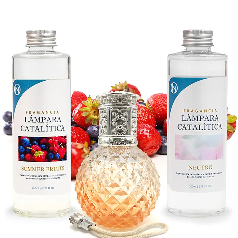 Mamamanuela Pack économique Lampe Catalytique Orange Diamonds + Parfum Summer Fruits (200 ml) + Nettoyant Neutre (200 ml) + Mèche de Rechange