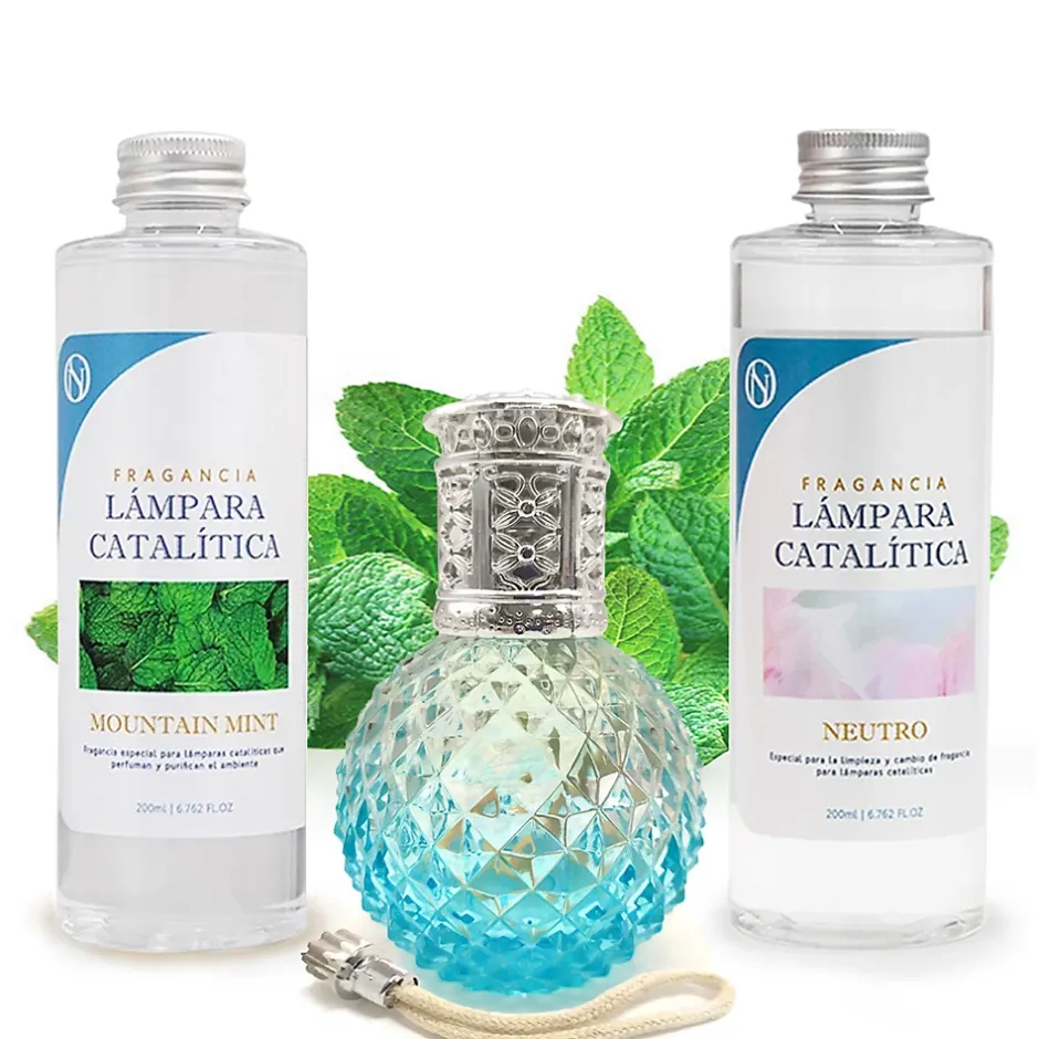 Mamamanuela Pack économique Lampe Catalytique Blue Diamonds + Parfum Mountain Mint (200 ml) + Nettoyant Neutre (200 ml) + Mèche de Rechange Clearance