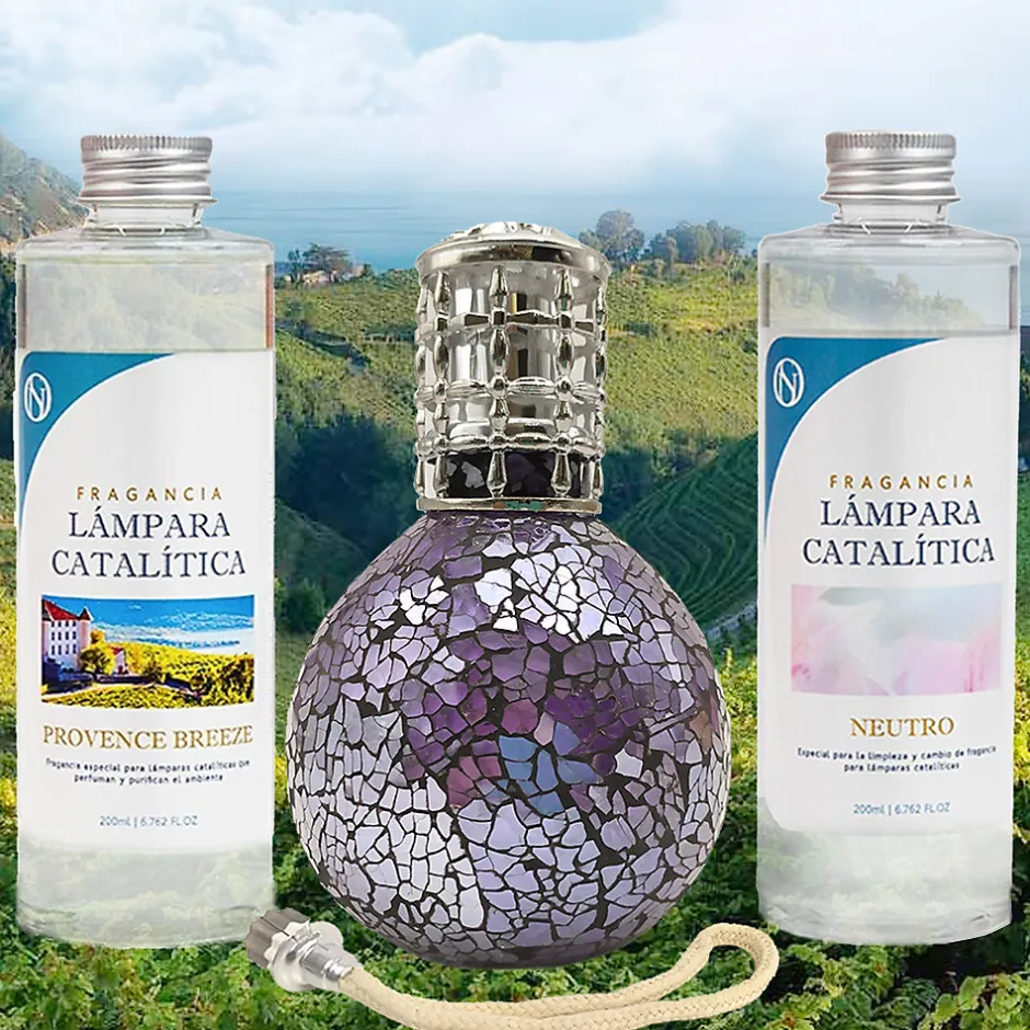 Mamamanuela Pack économique Lampe Catalytique Mosaïque de minuit + Provence Breeze (500 ml) + Nettoyant Neutre (200 ml) + Mèche de Rechange