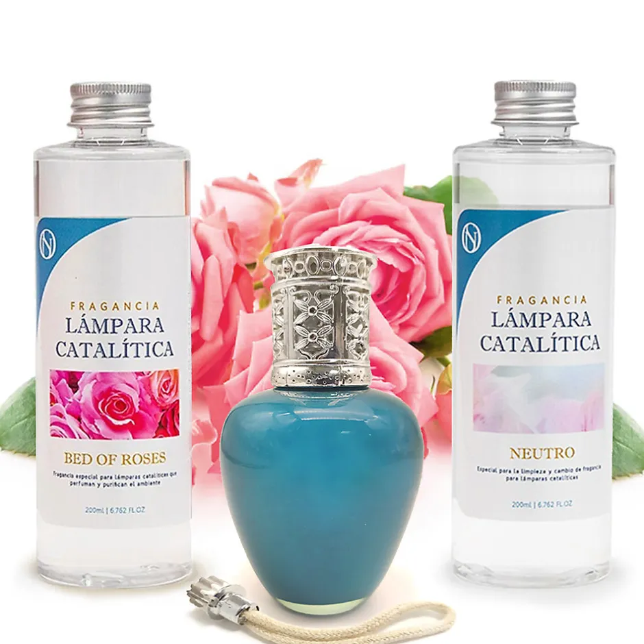 Mamamanuela Pack économique Lampe Catalytique Aqua Marina + Parfum Bed of Roses (200 ml) + Nettoyant Neutre (200 ml) + Mèche de Rechange