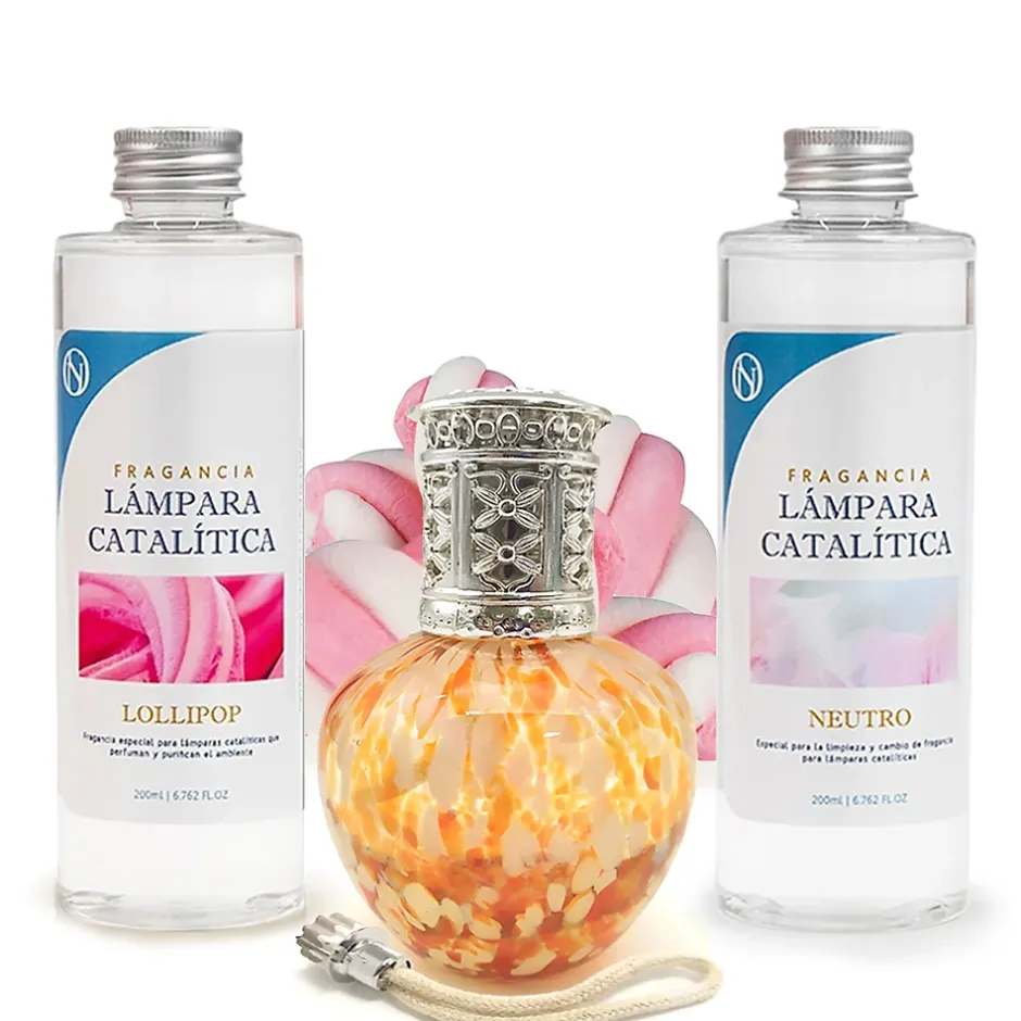 Mamamanuela Pack économique Lampe Catalytique Drops Orange + Parfum Lollipop (500 ml) + Nettoyant Neutre (200 ml) + Mèche de Rechange Discount