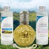 Mamamanuela Pack économique Lampe Catalytique Mosaïque Doré + Parfum Provence Breeze (200 ml) + Nettoyant Neutre (200 ml) + Mèche de Rechange