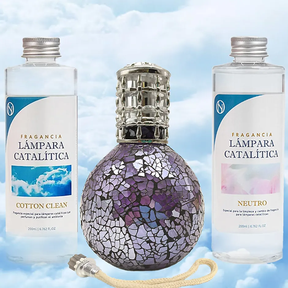 Mamamanuela Pack économique Lampe Catalytique Mosaïque de minuit + Parfum Cotton Clean (500 ml) + Nettoyant Neutre (200 ml) + Mèche Rechange