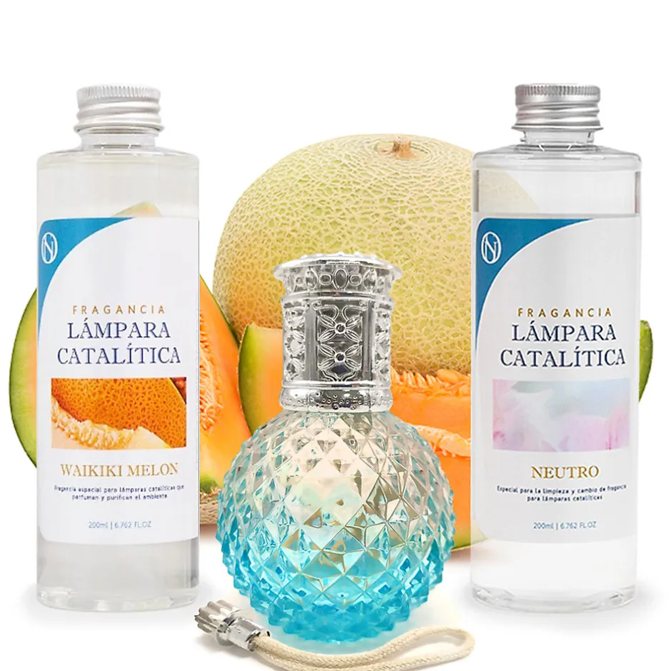 Mamamanuela Pack économique Lampe Catalytique Blue Diamonds + Parfum Waikiki Melon (200 ml) + Nettoyant Neutre (200 ml) + Mèche de Rechange