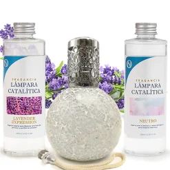 Mamamanuela Pack économique Lampe Catalytique Mosaïque Blanc + Parfum Lavender Expression (200ml) + Nettoyant Neutre (200ml) + Mèche Rechange