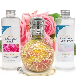 Mamamanuela Pack économique Lampe Catalytique Mosaïque Bicolore + Parfum Bed of Roses (500 ml) + Nettoyant Neutre (200 ml) + Mèche de Rechange Discount