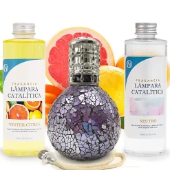 Mamamanuela Pack économique Lampe Catalytique Mosaïque de minuit + Parfum Winter Citrus (200 ml) + Nettoyant Neutre (200 ml) + Mèche Rechange Sale
