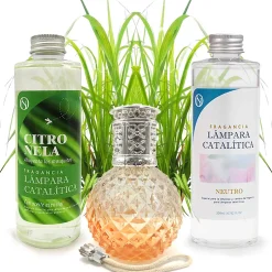 Mamamanuela Pack économique Lampe Catalytique Orange Diamonds + Parfum Citronnelle (500 ml) + Nettoyant Neutre (200 ml) + Mèche de Rechange Best
