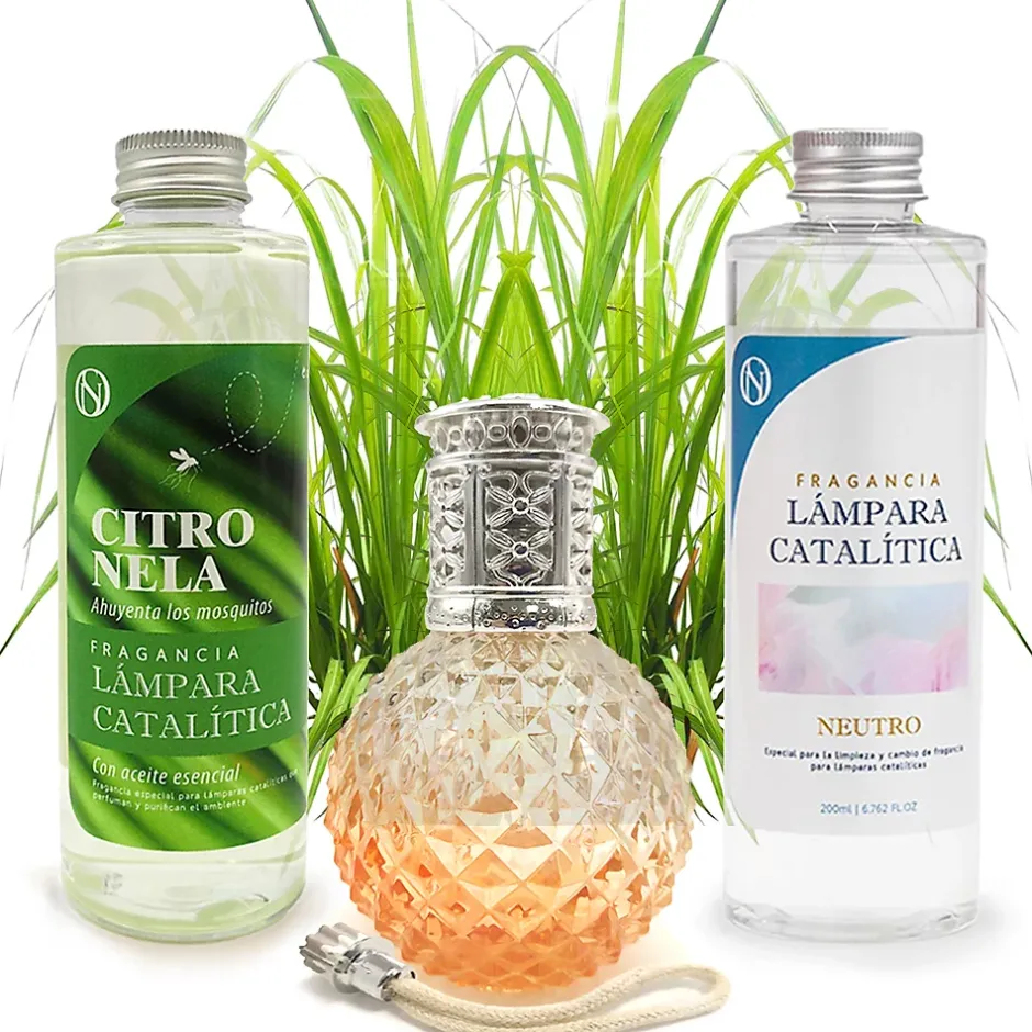 Mamamanuela Pack économique Lampe Catalytique Orange Diamonds + Parfum Citronnelle (500 ml) + Nettoyant Neutre (200 ml) + Mèche de Rechange Best