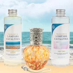 Mamamanuela Pack économique Lampe Catalytique Drops Orange + Parfum Mediterranean Light (200 ml) + Nettoyant Neutre (200 ml) + Mèche Rechange New