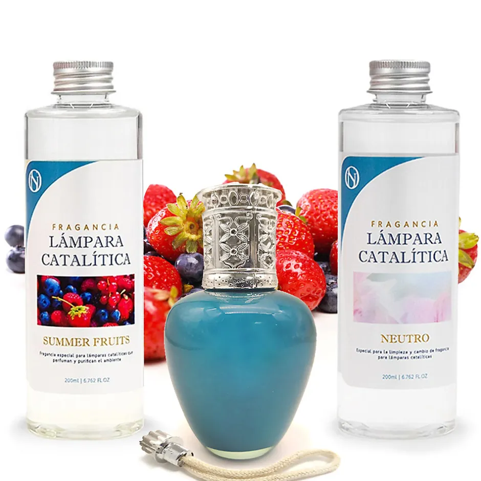 Mamamanuela Pack économique Lampe Catalytique Aqua Marina + Parfum Summer Fruits (200 ml) + Nettoyant Neutre (200 ml) + Mèche de Rechange