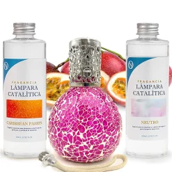 Mamamanuela Pack économique Lampe Catalytique Mosaïque Fuchsia + Caribbean Passion (200 ml) + Nettoyant Neutre (200 ml) + Mèche de Rechange
