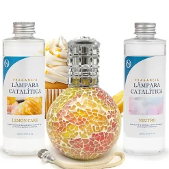 Mamamanuela Pack économique Lampe Catalytique Mosaïque Bicolore + Parfum Lemon Cake (500 ml) + Nettoyant Neutre (200 ml) + Mèche de Rechange