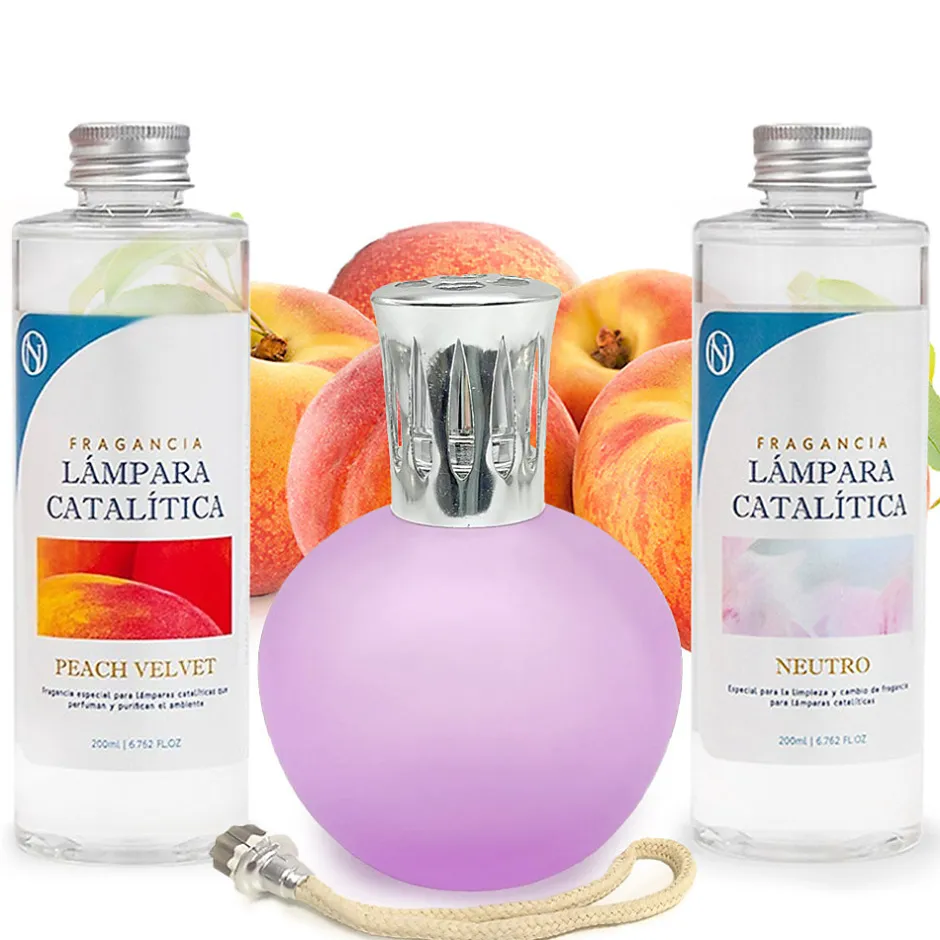 Mamamanuela Pack économique Lampe Catalytique Fuchsia Mat + Parfum Peach Velvet (500 ml) + Nettoyant Neutre (200 ml) + Mèche de Rechange
