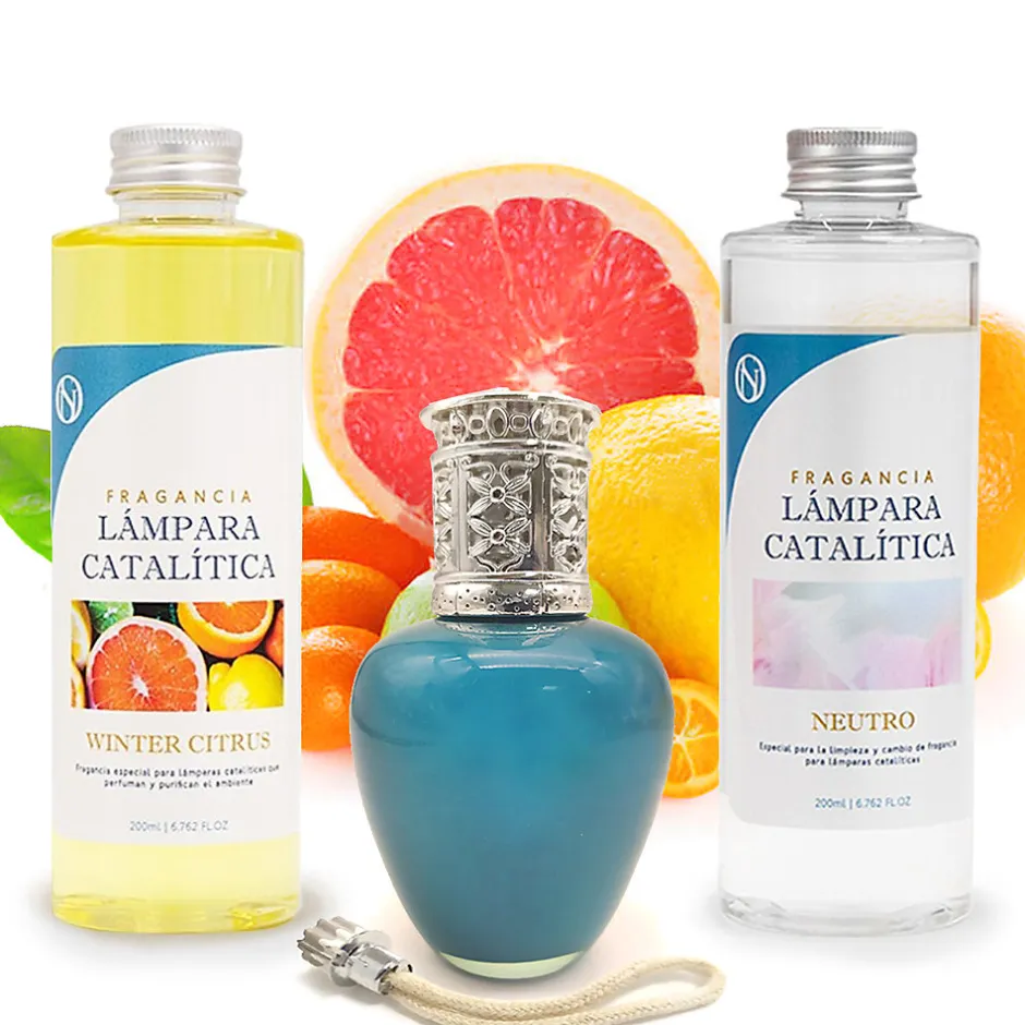 Mamamanuela Pack économique Lampe Catalytique Aqua Marina + Parfum Winter Citrus (200 ml) + Nettoyant Neutre (200 ml) + Mèche de Rechange
