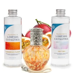 Mamamanuela Pack économique Lampe Catalytique Drops Orange + Parfum Caribbean Passion (200 ml) + Nettoyant Neutre (200 ml) + Mèche de Rechange Sale