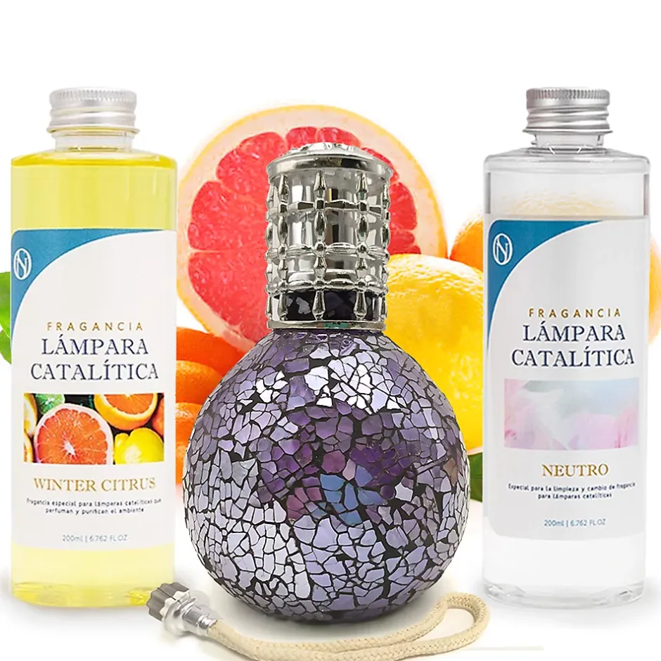 Mamamanuela Pack économique Lampe Catalytique Mosaïque de minuit + Parfum Winter Citrus (500 ml) + Nettoyant Neutre (200 ml) + Mèche Rechange Hot