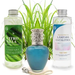 Mamamanuela Pack économique Lampe Catalytique Aqua Marina + Parfum Citronnelle (200 ml) + Nettoyant Neutre (200 ml) + Mèche de Rechange