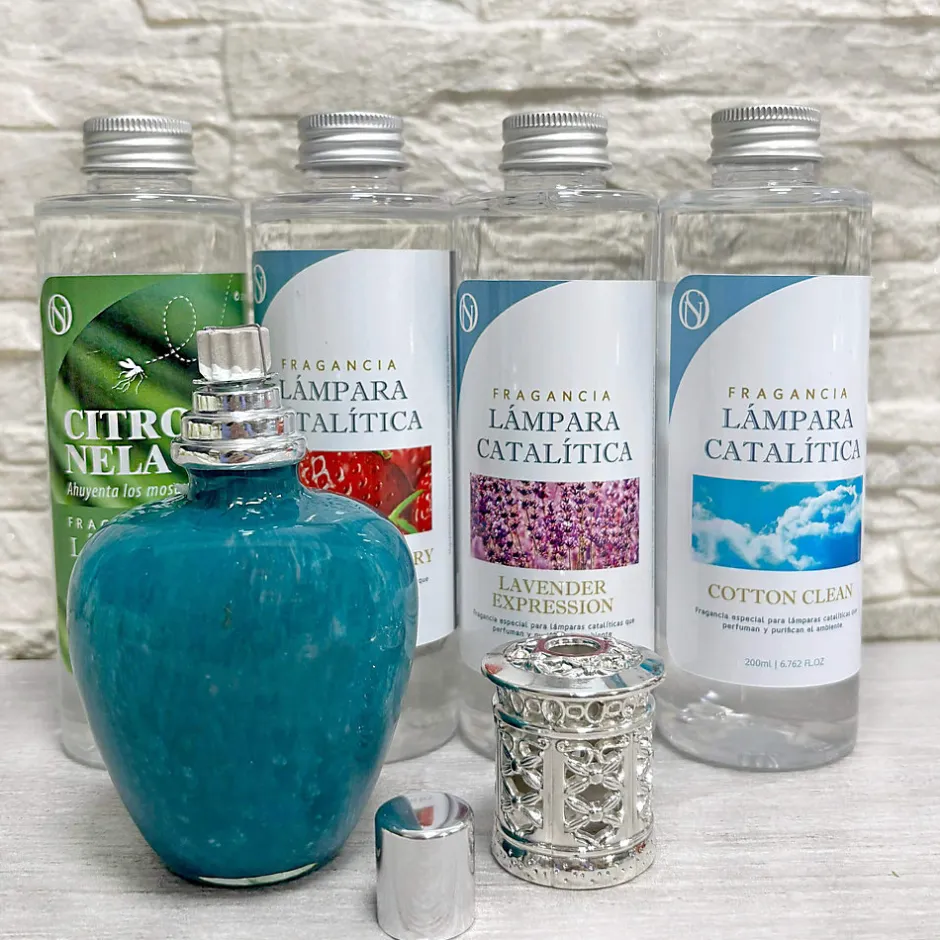 Mamamanuela Pack économique Lampe Catalytique Aqua Marina + Parfum Citronnelle (200 ml) + Nettoyant Neutre (200 ml) + Mèche de Rechange