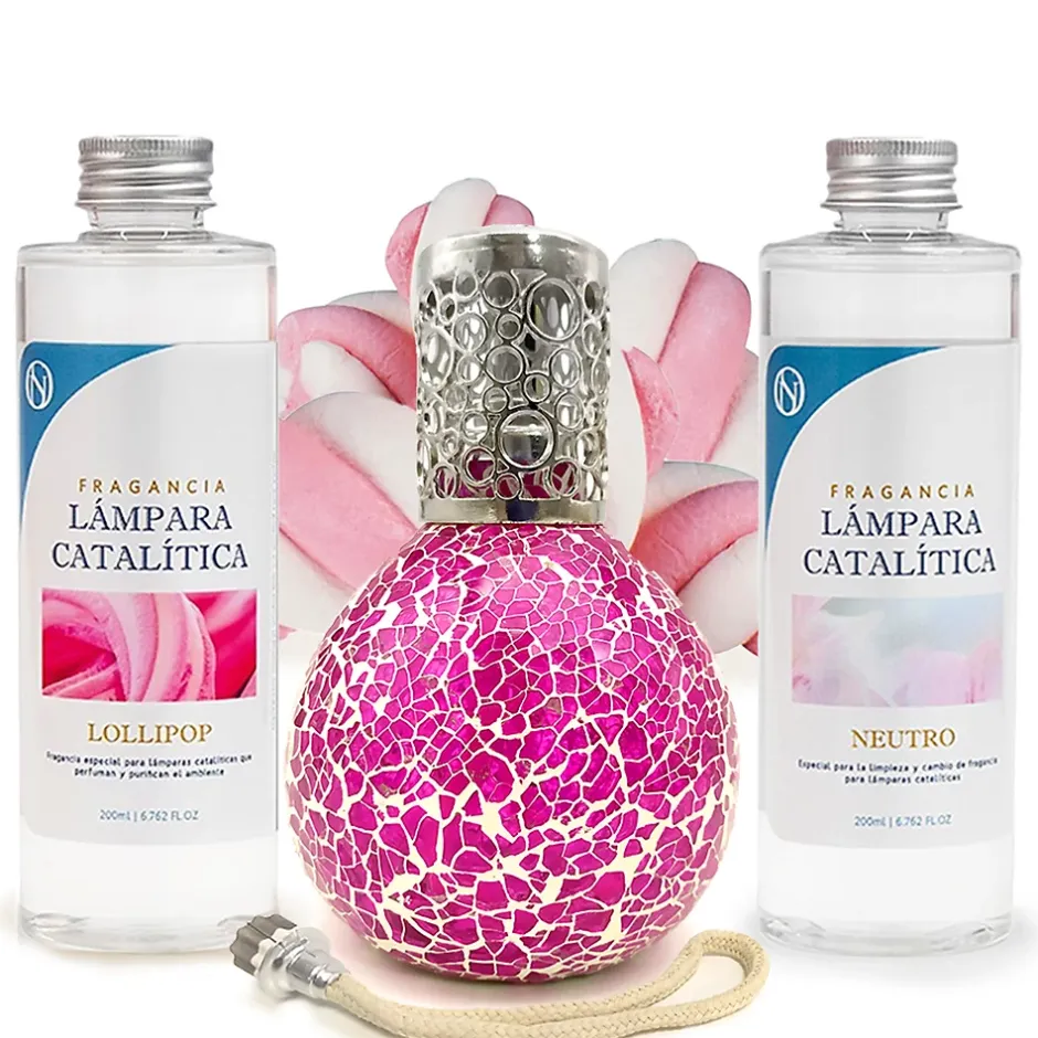 Mamamanuela Pack économique Lampe Catalytique Mosaïque Fuchsia + Parfum Lollipop (200 ml) + Nettoyant Neutre (200 ml) + Mèche de Rechange Clearance