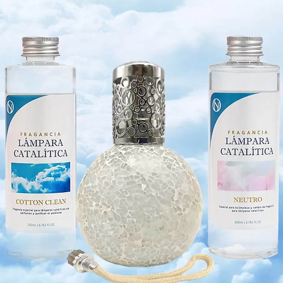 Mamamanuela Pack économique Lampe Catalytique Mosaïque Blanc + Parfum Cotton Clean (200 ml) + Nettoyant Neutre (200 ml) + Mèche de Rechange Clearance