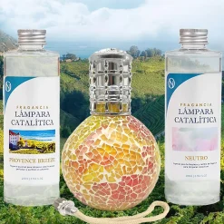 Mamamanuela Pack économique Lampe Catalytique Mosaïque Bicolore + Parfum Provence Breeze (200ml) + Nettoyant Neutre (20 ml) + Mèche Rechange