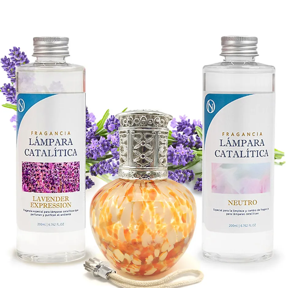 Mamamanuela Pack économique Lampe Catalytique Drops Orange + Parfum Lavender Expression (500 ml) + Nettoyant Neutre (200 ml) + Mèche Rechange
