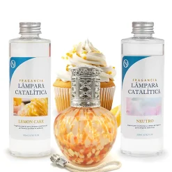 Mamamanuela Pack économique Lampe Catalytique Drops Orange + Parfum Lemon Cake (500 ml) + Nettoyant Neutre (200 ml) + Mèche de Rechange