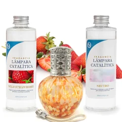 Mamamanuela Pack économique Lampe Catalytique Drops Orange + Parfum Wild Strawberry (500 ml) + Nettoyant Neutre (200 ml) + Mèche de Rechange