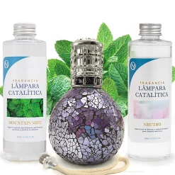 Mamamanuela Pack économique Lampe Catalytique Mosaïque de minuit + Parfum Mountain Mint (200 ml) + Nettoyant Neutre (200 ml) + Mèche Rechange