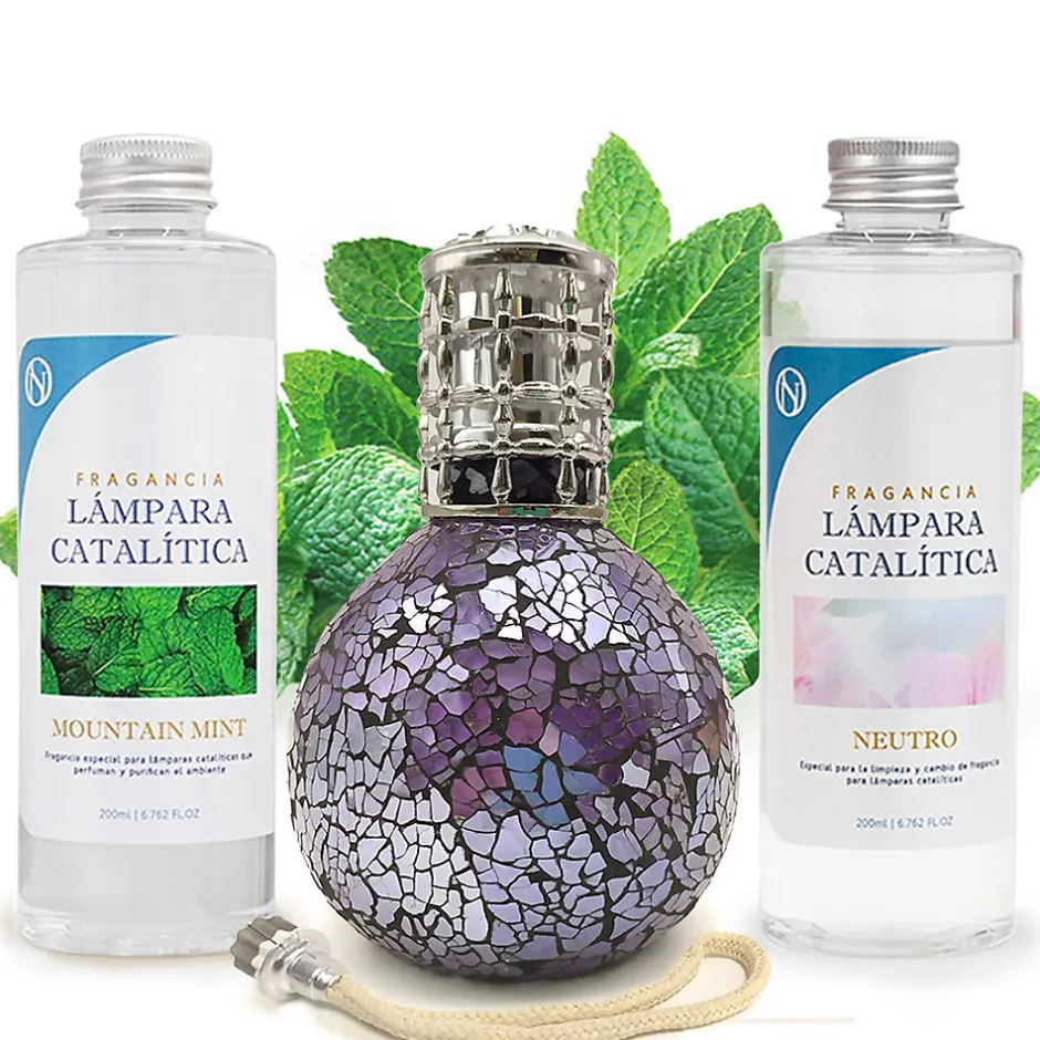 Mamamanuela Pack économique Lampe Catalytique Mosaïque de minuit + Parfum Mountain Mint (200 ml) + Nettoyant Neutre (200 ml) + Mèche Rechange
